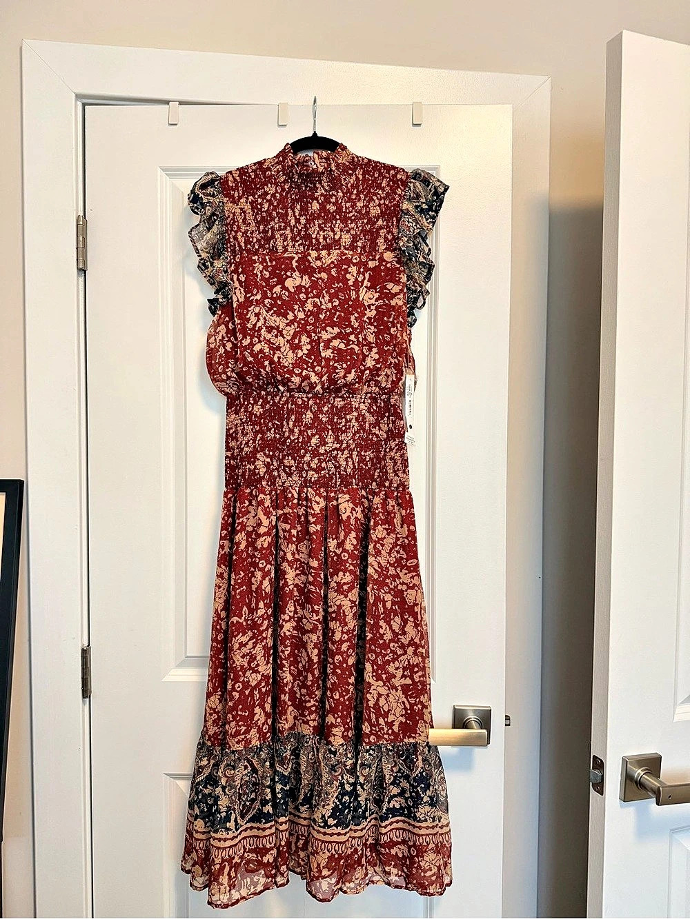 Aqua Floral Maxi Dress in Red & Blue Size Large NWT